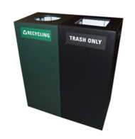 Standard bin sets include a black bin for waste and a green bin for single-stream recycling.